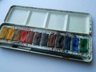 VINTAGE WINSOR AND NEWTON ARTISTS TIN BOX SET WATER COLOURS PAINTS 6