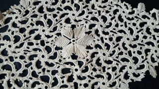 Antique Vintage Floral Handmade Crochet Lace Tablecloth White,  34 " X22 "