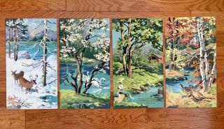 Set Of Four Vintage 4 Seasons Paint - By - Number Pictures Spring/summer/fall/winter