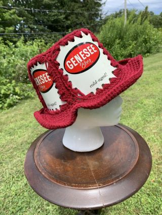 Vintage Handmade Crochet Genesee Beer Hat Hipster Hat Indie Retro Fishing Hat