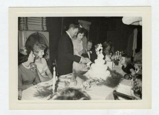 Vintage Photo Pretty Bride & Groom Cutting Wedding Cake 1950 