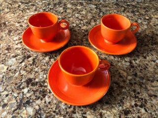 Vintage Fiesta Tea Cups With Saucers Radioactive Red