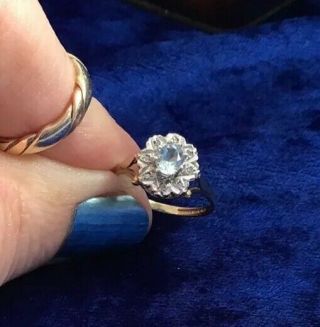 Fine Quality Vintage 9ct Gold Blue Topaz & Diamond Cluster Design Ring