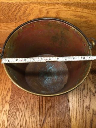 Vintage American Brass Kettle Bucket Pail with Wrought Iron Rat Tail Handle 2