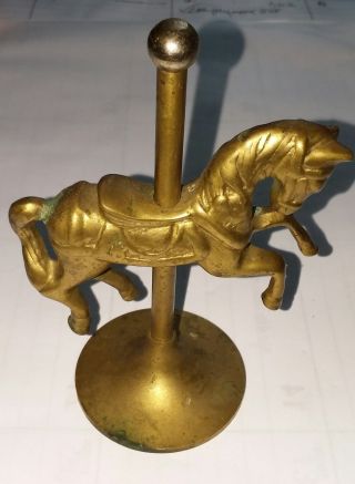 Vintage Solid Brass Miniature Carousel Galloping Patina Horse Figurine