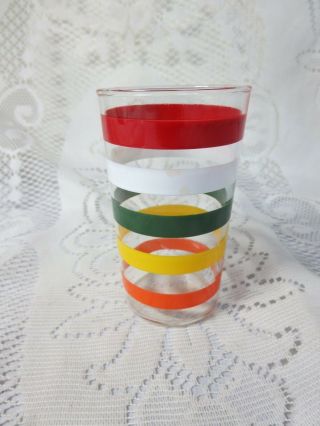 Vintage Fiesta Colors Tumbler Glass 4 3/4 " Red White Green Yellow Orange Stripes