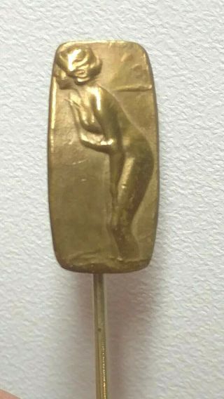 Vtg Nude Woman Stick Pin”studio Piece” Gold Plated Brass Jewelers Box