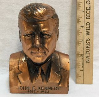 John F Kennedy Jfk Secret Piggy Bank Bust Copper Color Metal Vintage Banthrico