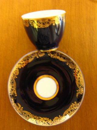 Vintage Lomonosov Porcelain Cobalt Blue & Gold Demitasse Tea Cup & Saucer Ussr