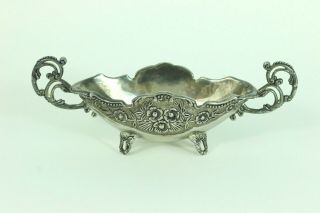 Vintage Silver Plated Footed Dish Floral Design 6 " Handled Small Bowl