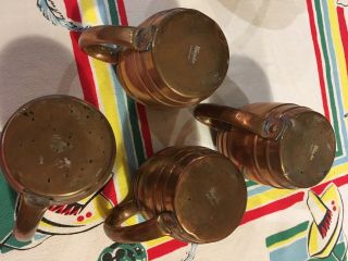 Set 4 Vintage Solid Copper Barrel Mugs Cavalier National Silver Moscow Mule 16oz 4