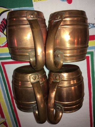 Set 4 Vintage Solid Copper Barrel Mugs Cavalier National Silver Moscow Mule 16oz 5