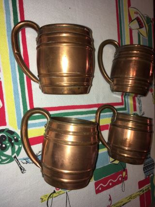 Set 4 Vintage Solid Copper Barrel Mugs Cavalier National Silver Moscow Mule 16oz 7