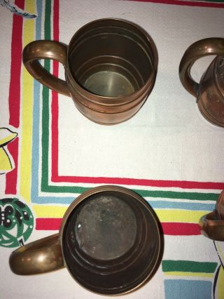 Set 4 Vintage Solid Copper Barrel Mugs Cavalier National Silver Moscow Mule 16oz 8