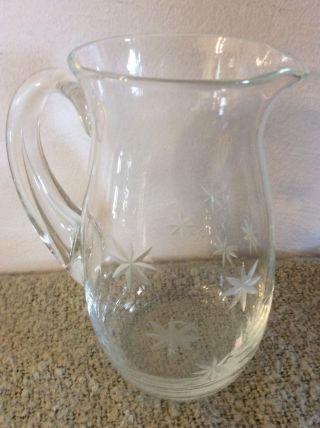 Vintage Etched Star Design Crystal Glass Pitcher Beer / Juice / Water / Tea