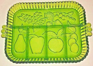 Vintage Green Carnival Glass Fruit/serving Tray (indiana Glass) Pressed Gc