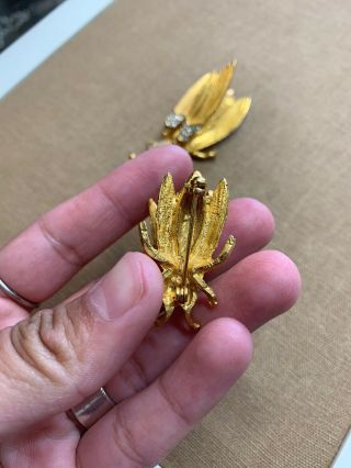 Vintage 1950’s Costume Gold Tone Rhinestone Trembler Fly Brooches 3