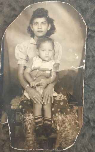 Vintage Found Photograph Photo Arcade Image Of A Latina Woman And Her Child