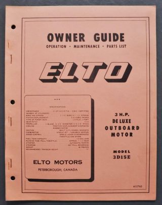 Vintage Elto 3hp Outboard Motor Owner 
