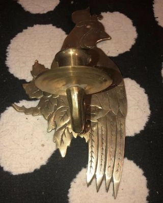 Vintage Sconce Solid Brass Wall Mount Candle Holder Collectible Decor Bird