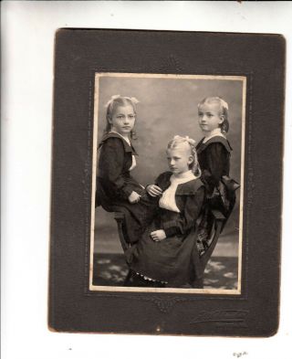 Rare Vintage Old Cabinet Card Studio Photo/beautiful Girls Sisters/blond Bows