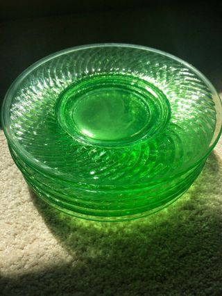 Vintage Green Depression Glass Swirl Pattern 8 " Luncheon Plates - Set Of 8