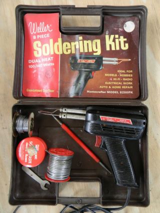 Vintage Weller 8200 N Soldering Gun Iron 100/140 Watt W/ Case & Big Roll Solder