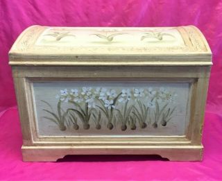 Vintage Large Wooden Hand Painted Flowers Storage Trunk Treasure Chest -