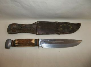 Vintage C.  Jul.  Herbertz Fixed Blade Stag Handle Bowie Knife Made In Germany