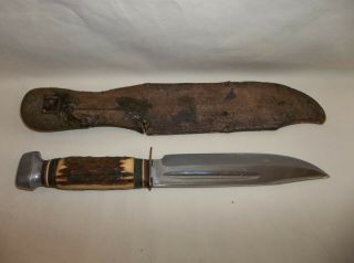 VINTAGE C.  JUL.  HERBERTZ FIXED BLADE STAG HANDLE BOWIE KNIFE MADE IN GERMANY 2
