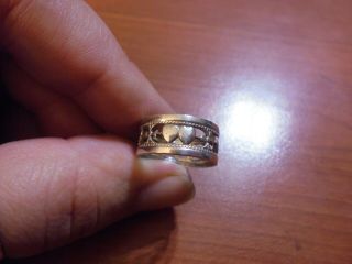 Vtg Sterling Silver Double Heart Arrow Band Ring Size 5.  75 2.  4 Grams