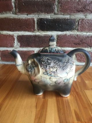 Vintage Japanese Moriage Gilded Satsuma Dragon Ware Elephant Teapot Tea Kettle