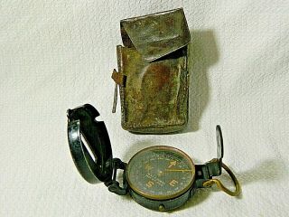 Vintage W & L.  E.  Gurley Compass With Leather Case – Troy,  Ny - Wwii Era