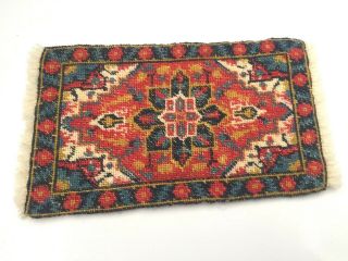 Vintage Hand Stitched Wool Rugs Red Dolls House Carpet