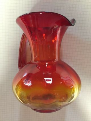 Vintage Orange Red Yellow Glass Pitcher 6 3/8 " Tall Benko/viking/fenton??? Idk