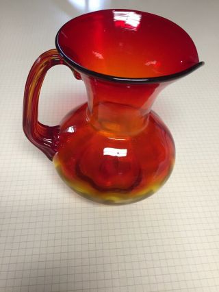 Vintage Orange Red Yellow Glass Pitcher 6 3/8 