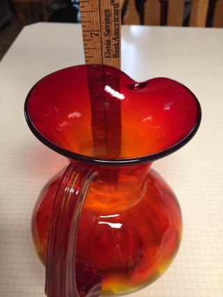 Vintage Orange Red Yellow Glass Pitcher 6 3/8 