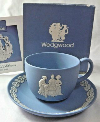 Wedgwood Blue Cup & Saucer Traditions 1993 Carol Singing Jasper Vintage Boxed