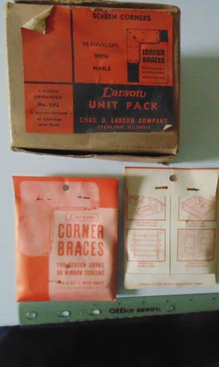 Vintage Old Stock Box Of 12 Packages Larson Corner Braces (for Screen Doors)
