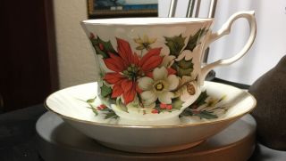 Vintage Tea Cup & Saucer Bluebird Bone China - Poinsettia