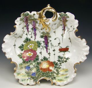 Vintage Hand Painted Wisteria & Flower Gold Gilt Candy Bowl Dish