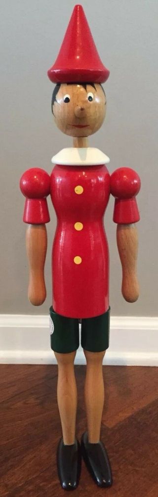 Vtg Christmas Garanzia Di Qualita Wooden Pinnochio Doll Made In Italy 21”