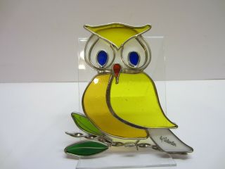 Vtg Stain Stained Glass Window Wall Hanging Sun Catcher Yellow Owl