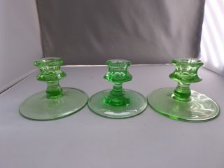 Vintage Green Depression Glass Candle Holders Decor for Spring Holidays 3