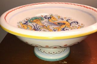 Deruta Raffaellesco Dragon Compote Footed Fruit Bowl Italian Art Pottery Vintage