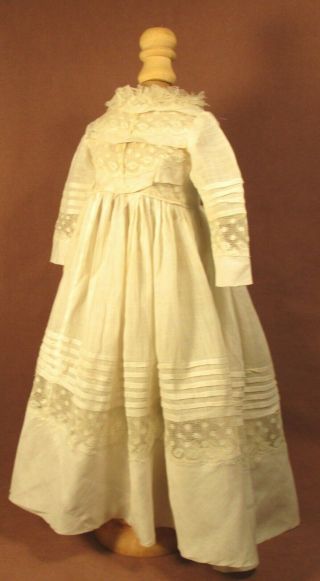 Vintage Doll Dress For 18 " - 19 " Bisque Doll - Ivory Cotton W/lace & Tucks