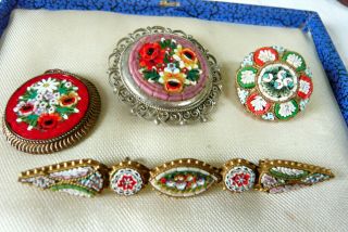 Vintage Jewellery Italian Venetian Micro Mosaic Brooches Pins Pendant A/f