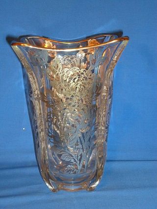 Vintage Sterling Silver Overlay Elegant Glass Large Vase Chrysanthemum Flower