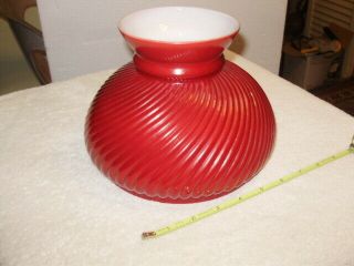 Vintage Milk Glass Student Oil Lamp Shade 7 " Fitter Red Swirl Ribbed Hurricane