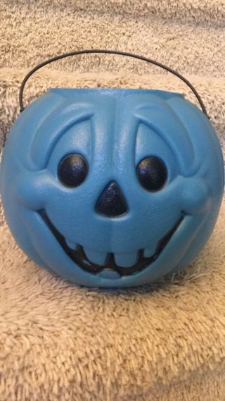 Vintage Blue Jack - O - Lantern Halloween Pumpkin Trick Or Treat Candy Bucket